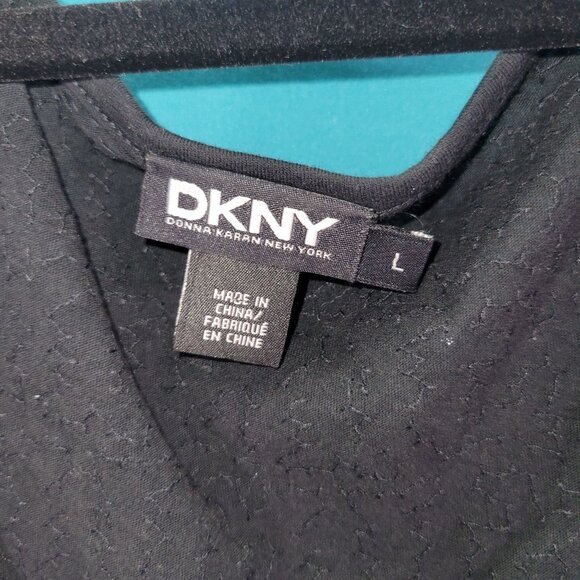 DKNY Womens Sequined Black Tank Top L 100% Cotton Shimmering Sleeveless Blouse - Picture 4 of 7